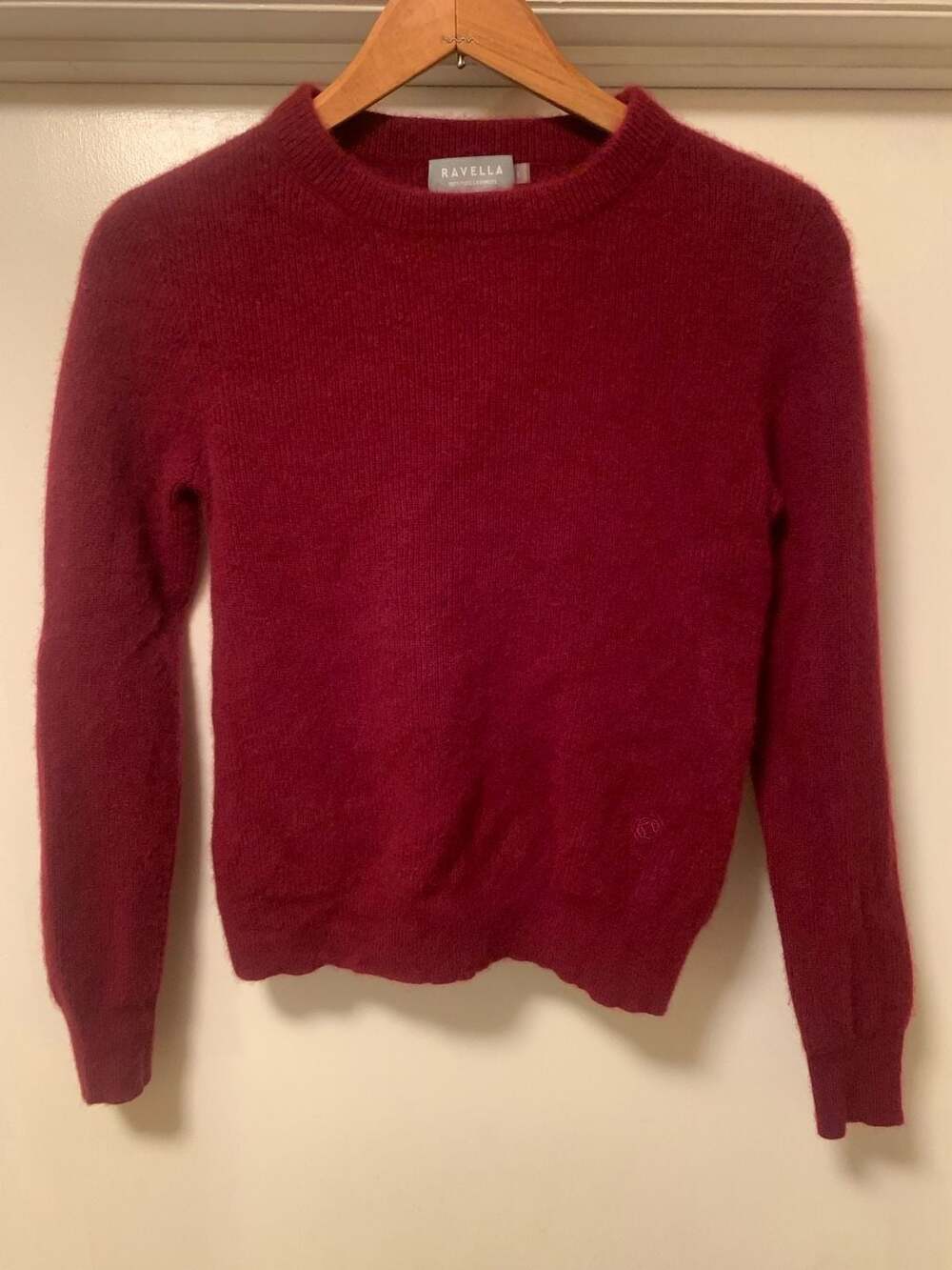 Ravella 100% Pure Cashmere Crew Neck Sweater Burgundy Size Small